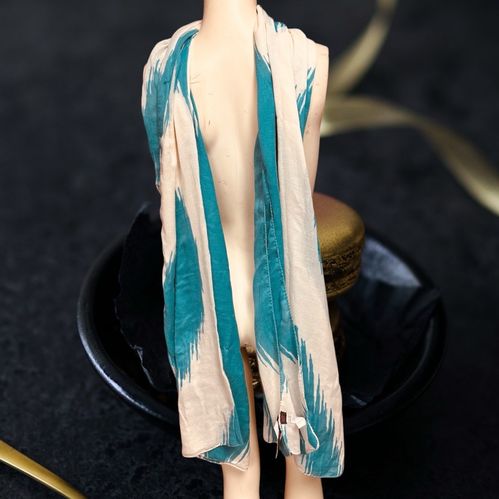 Echo design scarf teal ivory 80” x 40” wrap $38 new